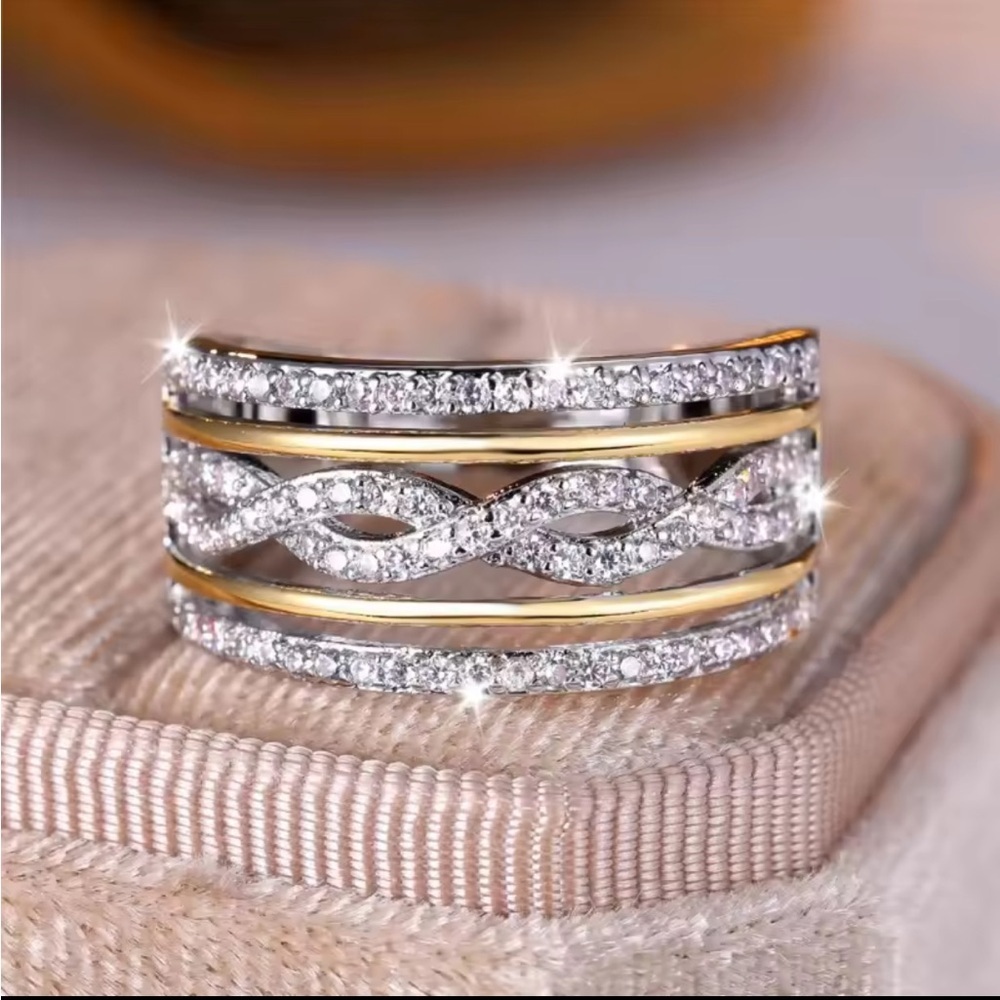 Wedding bridal zircon Dazzling Gold and Silver Women's Ring - Picture 5 of 5